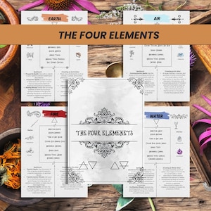 I quattro elementi, Pagine Grimore, Libro delle ombre stampabili, Guida agli elementi, Aria Terra Fuoco Acqua, Stregoneria