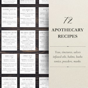 Recettes d’apothicaire, Cartes de recettes d’apothicaire, Recettes à base de plantes, Guérison à base de plantes, Phytothérapie, Herbes