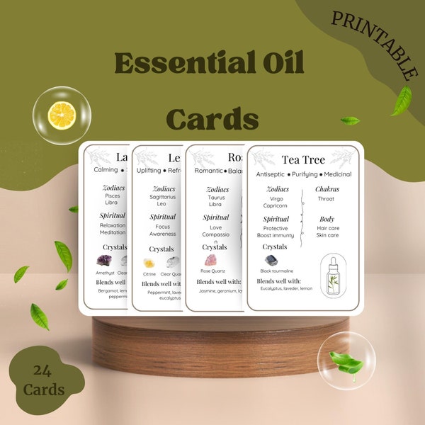 Essential Oil Information Cards,  Printable Essential Oil Cards, Aromatherapy Cards, Essential Oil Guide, Cards, Essential Oil Meaning Cards