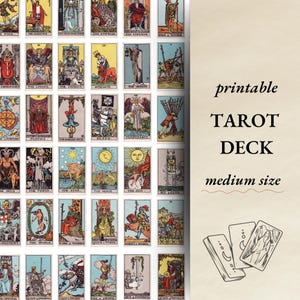 Baraja de Tarot Mediana, Cartas de Tarot Imprimibles, 78 Mini Cartas de Tarot, Arcanos Menores y Mayores, Brujería Imprimible