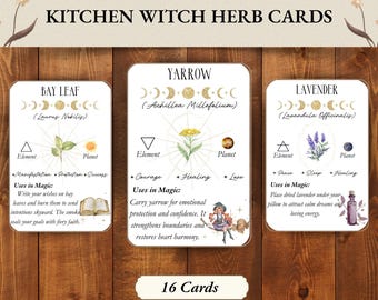 Küchenhexen-Kräuterkarten | Kräuterdeck | Hexenkräuterführer | Druckbare Hexenkarten | Grimoire-Seite