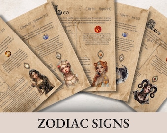 Zodiac Sign Printable Pages: Astrology Grimoire, Horoscope Guide (PDF)