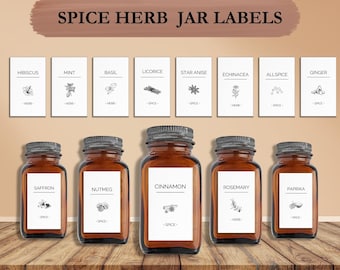 Gewürz- und Kräuteretiketten, Gewürzdosenetiketten, Apothekeretiketten, druckbare Glasetiketten, Kräuteretiketten, minimalistische