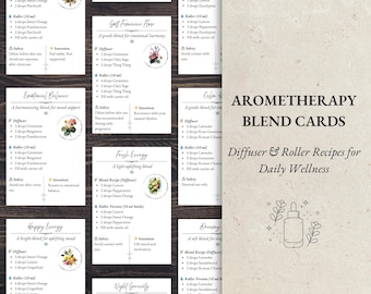 Tarjetas de recetas de mezclas de aromaterapia / Recetas para difusores de aceites esenciales (Descarga digital)