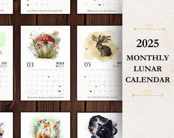 2025 Watercolor Lunar Calendar: Monthly Moon Phases (Digital Download)