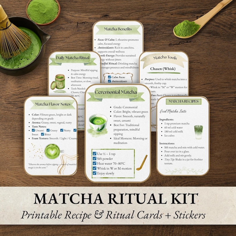 Matcha Receipt Matcha Ritual Kit – Printable Matcha Recipe Cards | 20 Aesthetic Cards ...