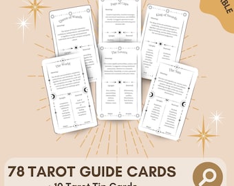 Tarot-Leitkarten,digitales Tarot-Deck für Anfänger,Lern-Tarot-Deck,Tarot-Schummelkarten,druckbares Tarot,Tarot-Lesung,Tarot-Bedeutungskarten
