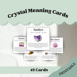 Cartões de informações de cristal, cartões de significado de cristal, cartões de cristal de cura, cartões de cristal digitais, cartões de cristal imprimíveis, cartões de pedras preciosas