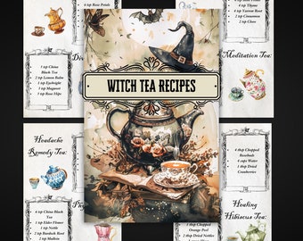Witch Tea Recipes Grimoire Pages, Printable Witchcraft, Book of Shadows, Pagan, Baby Witch