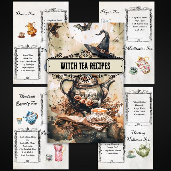 Witch Tea Recipes Grimoire Pages, Printable Witchcraft, Book of Shadows, Pagan, Baby Witch