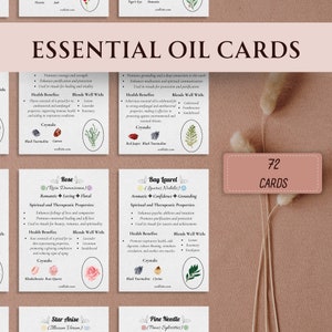 72 Karten für ätherische Öle, druckbare ätherische Öle, Aromatherapie-Leitfaden, ätherische Ölmischungen, Kristallkräuterkarten, sofortiger Download
