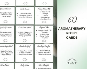 Aromatherapy Recipes, Printable Aromatherapy Recipe Cards, Essential Oil Blends, Essential Oil Combinations, Aromatherapy Guide