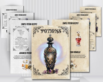 Potions Grimoire-pagina's: afdrukbare hekserijrecepten (digitale download)