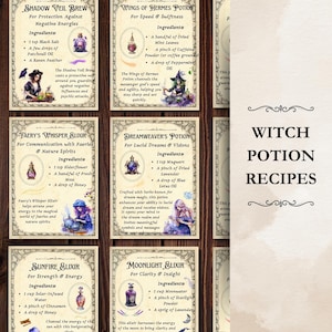 Witch Potion Recipes, Witch’s Brew Potions, Potion Recipe Cards, Grimoire Pages, Book of Shadows, Witchcraft, Altar, Witch Printable