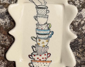 Teaspoon Rest, Teabag Holder, ceramic handmade coffee spoon rest, sugar spoon holder, coffee & tea theme
