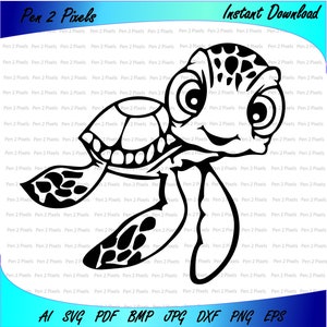 Squirt, sylwetka Pobieranie cyfrowe, cięcie, grawerowanie, bmp, dxf, eps, jpg, pdf, png, svg, AI, Cricut, glowforge, żółw, żółw morski, ocean