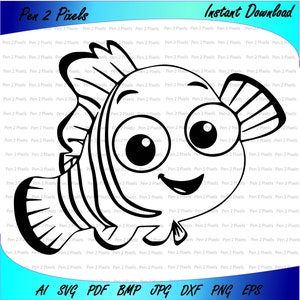 Nemo, silhouette Digital download, Cut, Engraving, bmp, dxf, eps, jpg, pdf, png, svg, AI, Cricut, glowforge, Fish, ocean, Finding Nemo