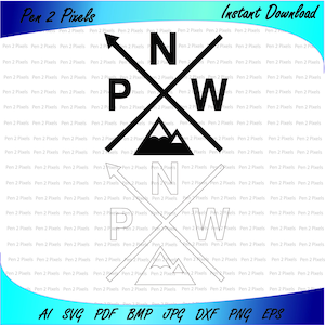 PNW Cross arrows, silhouette Digital download, Cut file, Engraving, bmp, dxf, eps, jpg, pdf, png, svg, AI, Cricut, glowforge, Crossed Arrows