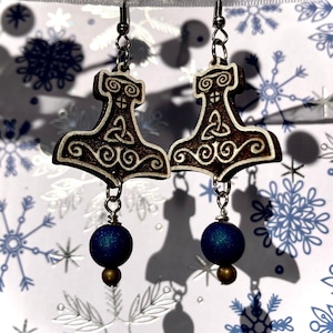 Hammer of Thor earrings, Viking earrings, Mjolnir earrings, Norse earrings, Pagan earrings, gothic earrings,  druzy agate earrings
