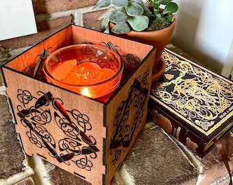 Celtic lantern, celtic candle holder, pagan lantern, pagan decor, Celtic decor, druid, four seasons, witchy lamp, Celtic square knot