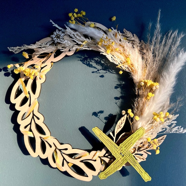 Imbolc wreath, Candlemas, sabbat wreath, Celtic wreath, Wiccan wreath, pagan wreath, Scandi wreath, Scandi decor, St. Bridget, Brigid Cross