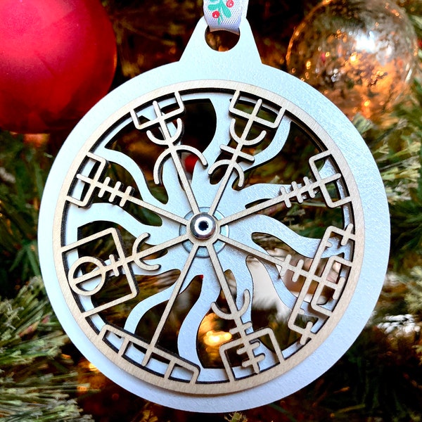 Wayfinder ornament, white, Vegvisir, Icelandic ornament, Viking, wooden ornament, Christmas ornament, Viking, Norse, pagan, Celtic, druid