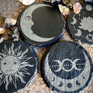 Wiccan coasters - sun and moon coasters - occult coasters - celestial coasters - witchy coaster set - mystical coasters - slate coasters