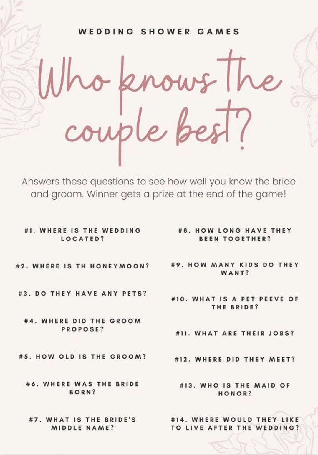 Who Knows the Couple Best Bridal Shower Game Printable - Etsy