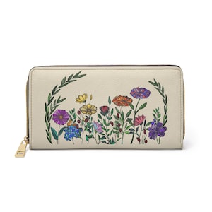Cartera con cremallera floral: elegante bolso de mano para organizar efectivo y tarjetas, regalo para cumpleaños, Día de la Madre, accesorio de viaje para amantes de la naturaleza.