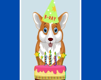 Birthday Card with Corgi, Funny Birthday Card, Corgi Birthday Card, Birthday Card with Best Wishes inside. Comes with white envelope.