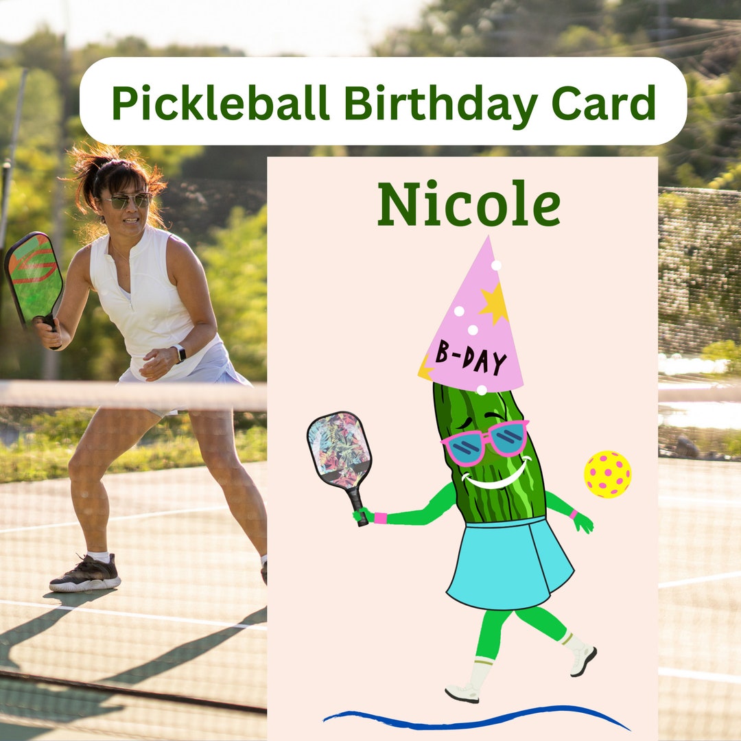 Funny Pickleball Birthday Card featuring humorous pickleball imagery