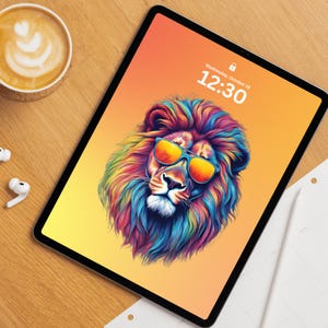 Cool Cat Lion 10.5 iPad Pro Digital Wallpaper, Digital Background, iPad Wallpaper, iPad Background, Lion Background, Digital Art