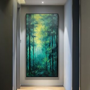 Abstract Forest Landscape Oil Painting On Canvas, Large Wall Art, Original Green Tree Painting, Custom Painting, Modern Living Room Decor