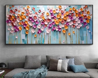 Abstract Heart Floral Oil Painting On Canva, Large Wall Art, Original Colorful 3d Petal Decor, Custom Painting Minimalist Living Room Decor