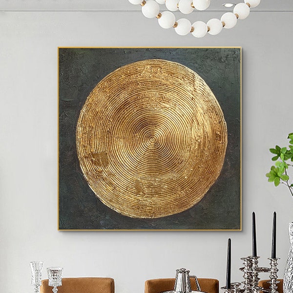 Abstract Gold Circle Wall Art Etsy