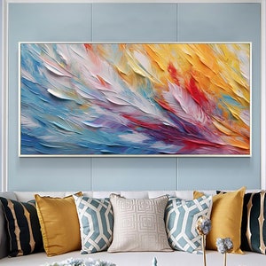 Original Colorful Feather Oil Painting on Canvas, Large Wall Art, Abstract Minimalist Art, Custom Painting, Modern Living Room Decor Gift