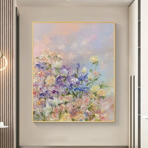 Abstract Flower Oil Painting On Canvas, Large Wall Art, Original Minimalist Floral Landscape Art, Custom Painting, Modern Living Room Decor