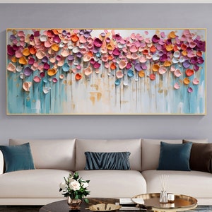 Original Colorful Floral Oil Painting On Canva, Large Wall Art, Abstract 3d Flower Wall Decor, Custom Painting Minimalist Living Room Decor