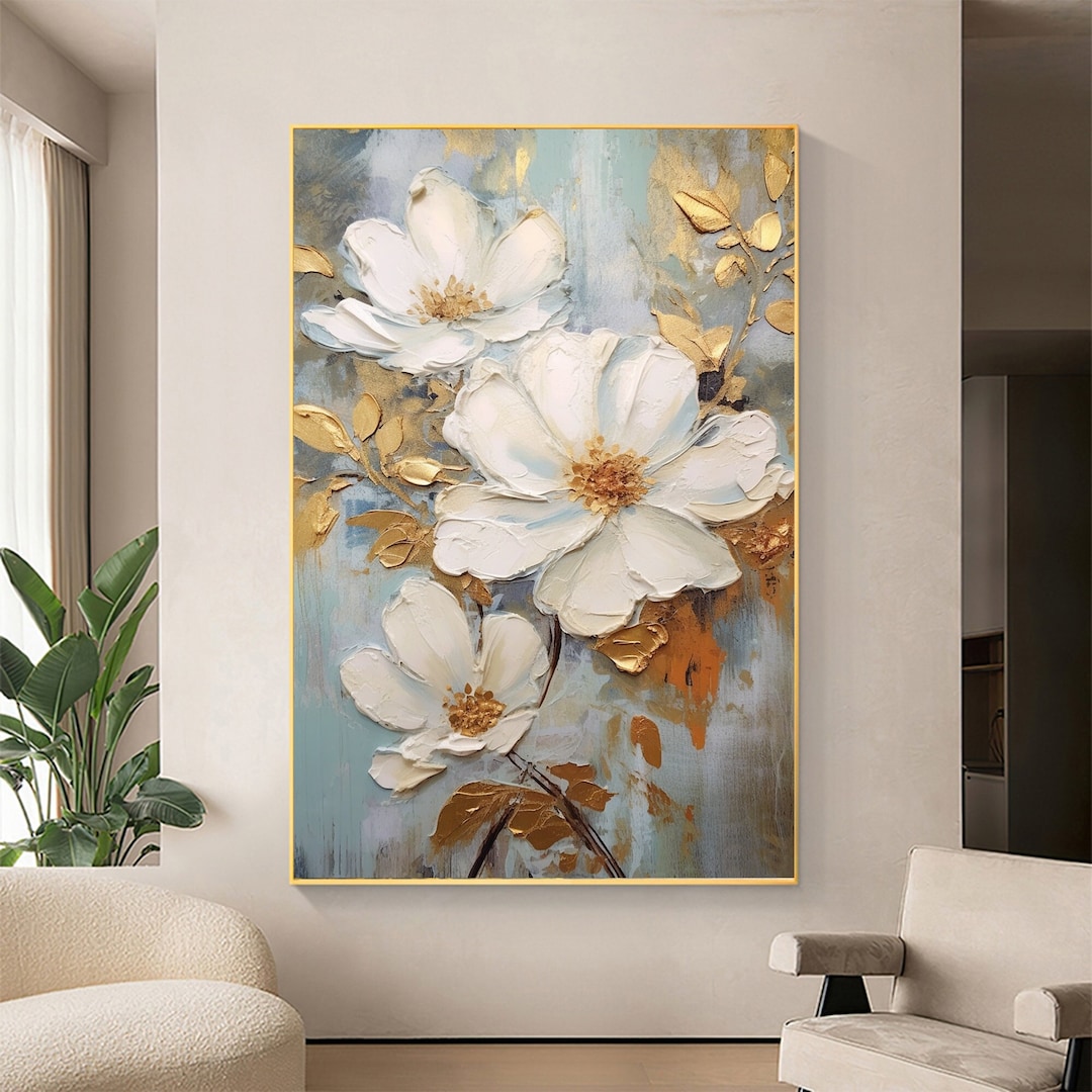 Original White Flower Oil Painting on Canvas Large Wall Art - Etsy