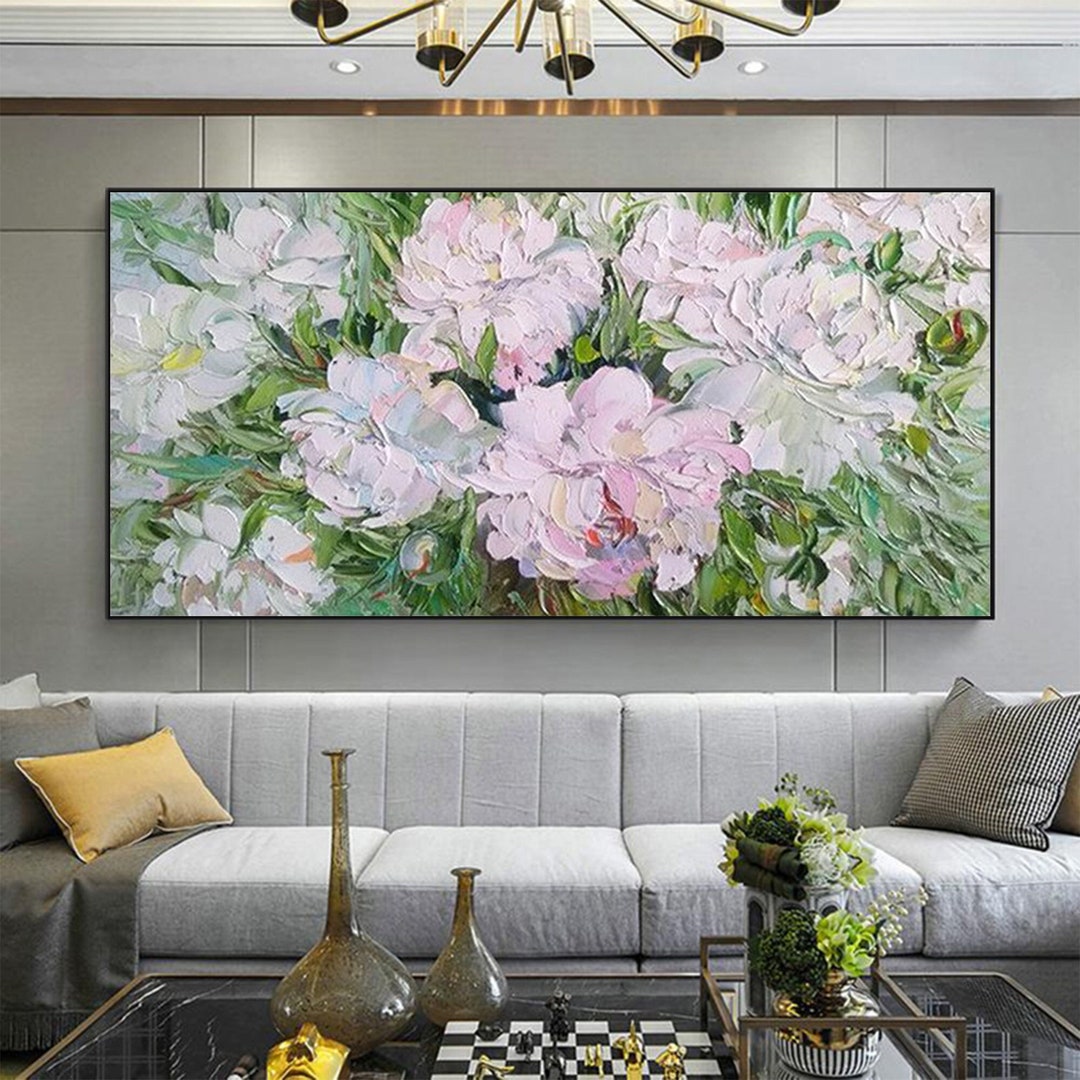 Abstract Flower Oil Painting on Canvas, Large Wall Art, Original White ...