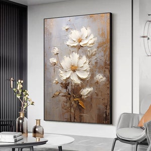 Large Original Flower Oil Painting on Canvas White Texture - Etsy