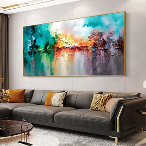 Abstract Colorful Lake Landscape Oil Painting on Canvas Large Original ...