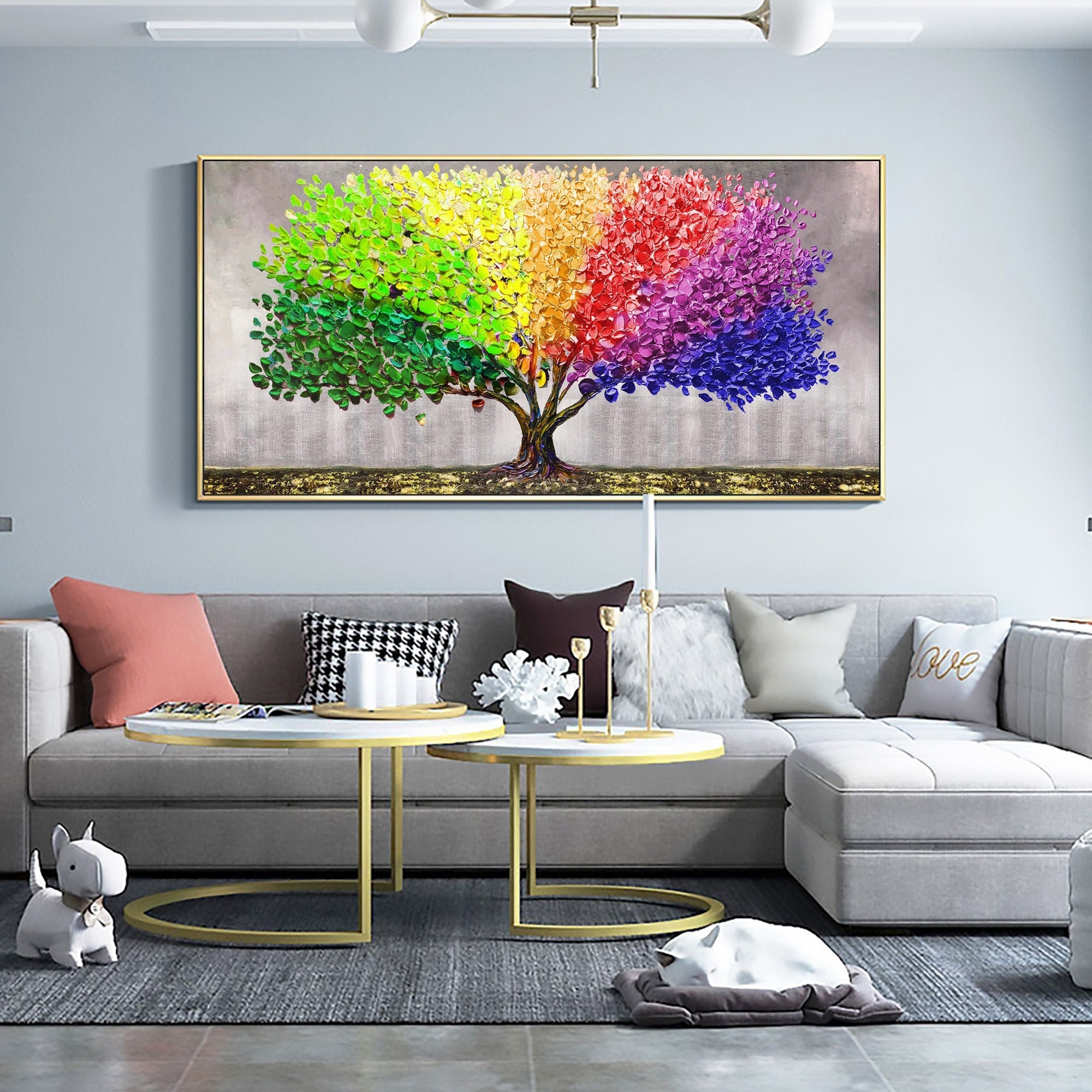 Original Oil Painting Tree Of Life Art Colorful Tree Wall Art Landscape  artwork