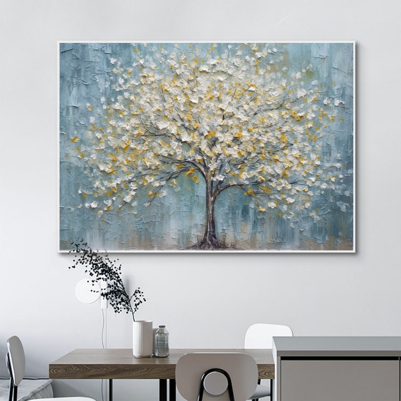 Abstract Tree of Life Oil Painting On Canvas, Extra Large Wall Art, Original Golden Leaf Painting, Custom Painting, Living Room Wall Decor