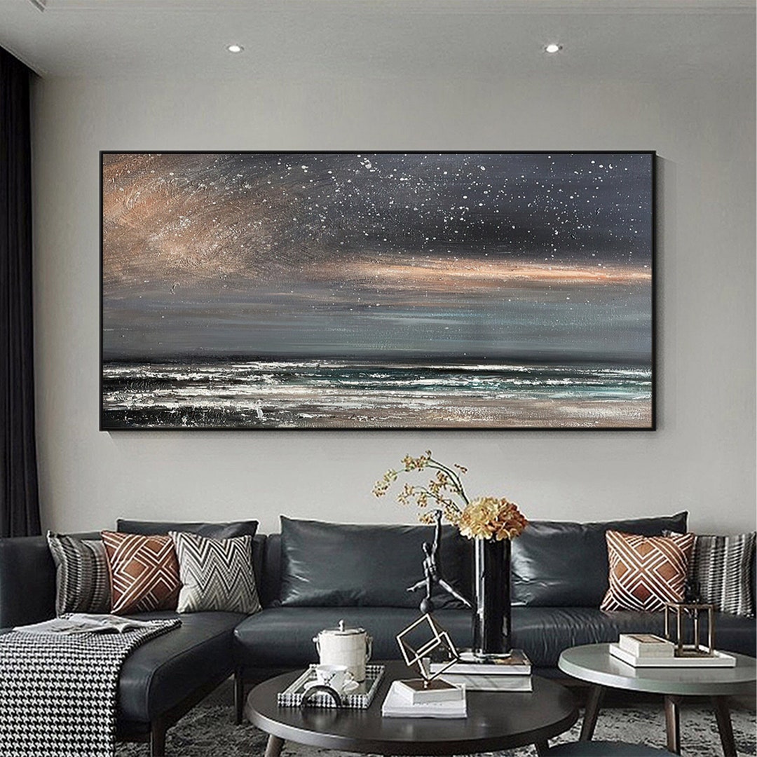Abstract Starry Sky Night Scenery Painting on Canvas, Large Wall Art ...