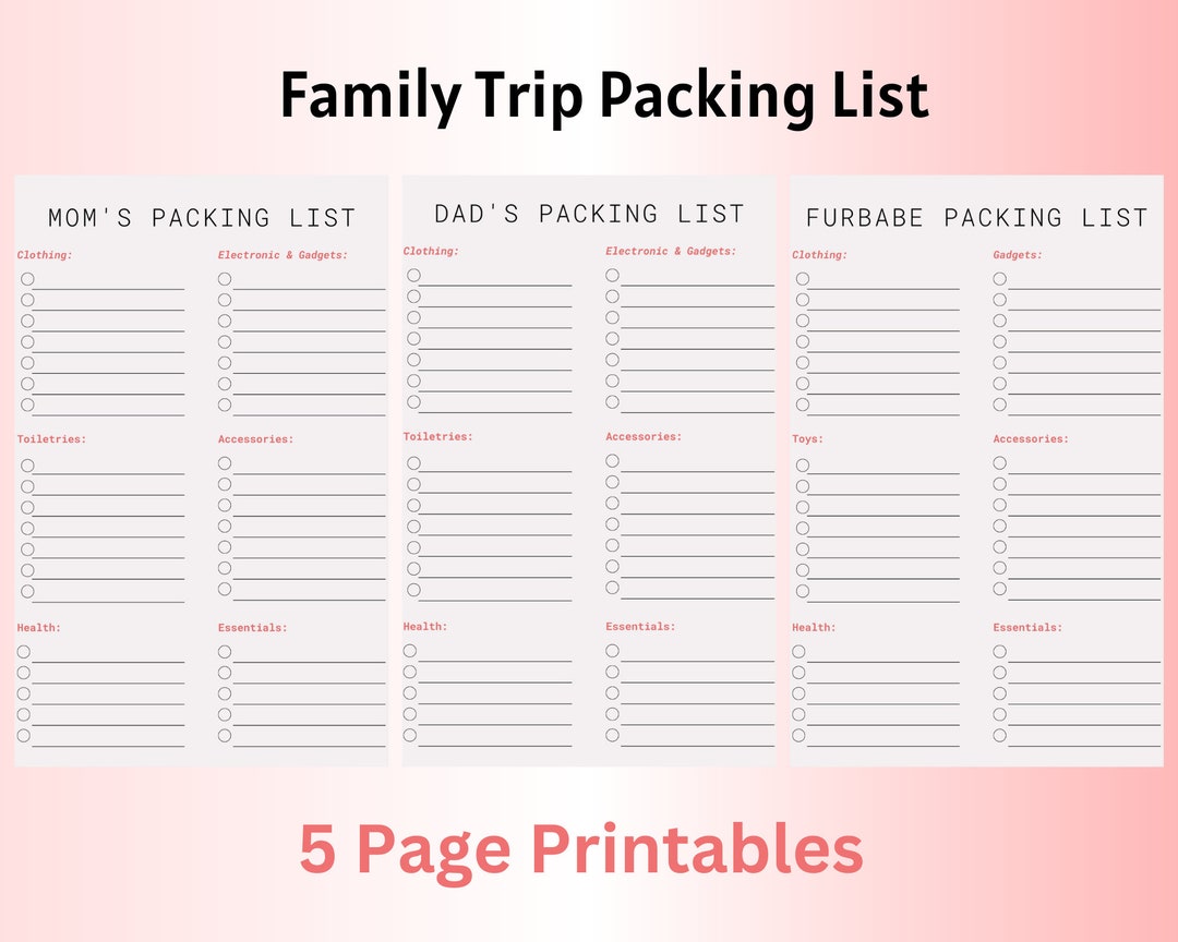 Big Family Vacation Packing Checklist Bundle Family Packing Etsy