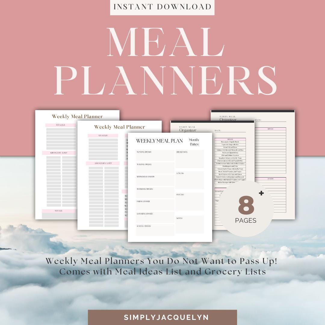 Meal Planner Bundle | Weekly Planners, Grocery Lists (PDF Download) - Etsy