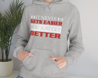 Gets Better/Unisex Oversized Hooded Sweatshirt/Workout Clothes/Motivation/Lifting Apparel/Fitness/Gym Gift//Gym Rat