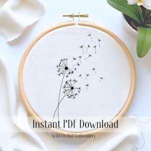 Dandelion Embroidery Pattern PDF – Beginner Hand Embroidery Design for 6-Inch Hoop – Modern Floral Digital Download