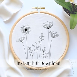 Dandelion In The Wild Embroidery Pattern – Beginner Hand Embroidery Design for 6&quot; Hoop – Digital Download PDF